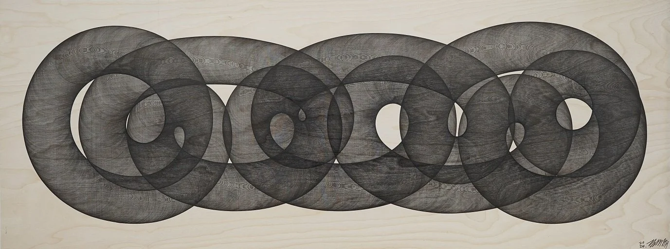  Universe 8240316 -167 
 Pen on birchwood panel 
 116 x 43,5 cm, 2024 