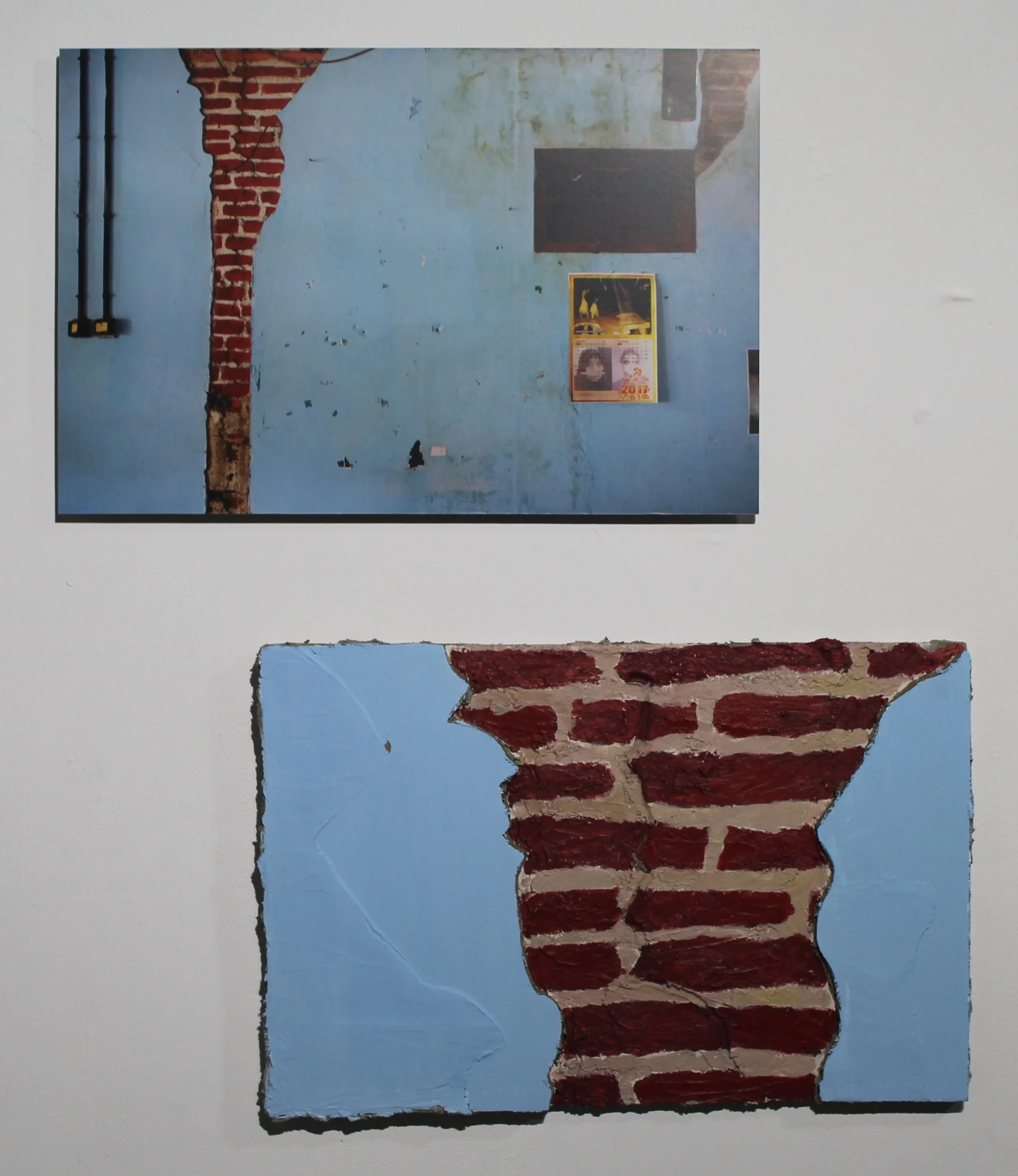  Souvenirs From Yogya (Sewon) 
 Pigment print on archival paper on aluminium | Acrylic, cement and pencil on plywood 
 42 cm x 63 cm | 59 cm x 63 cm, 2018 