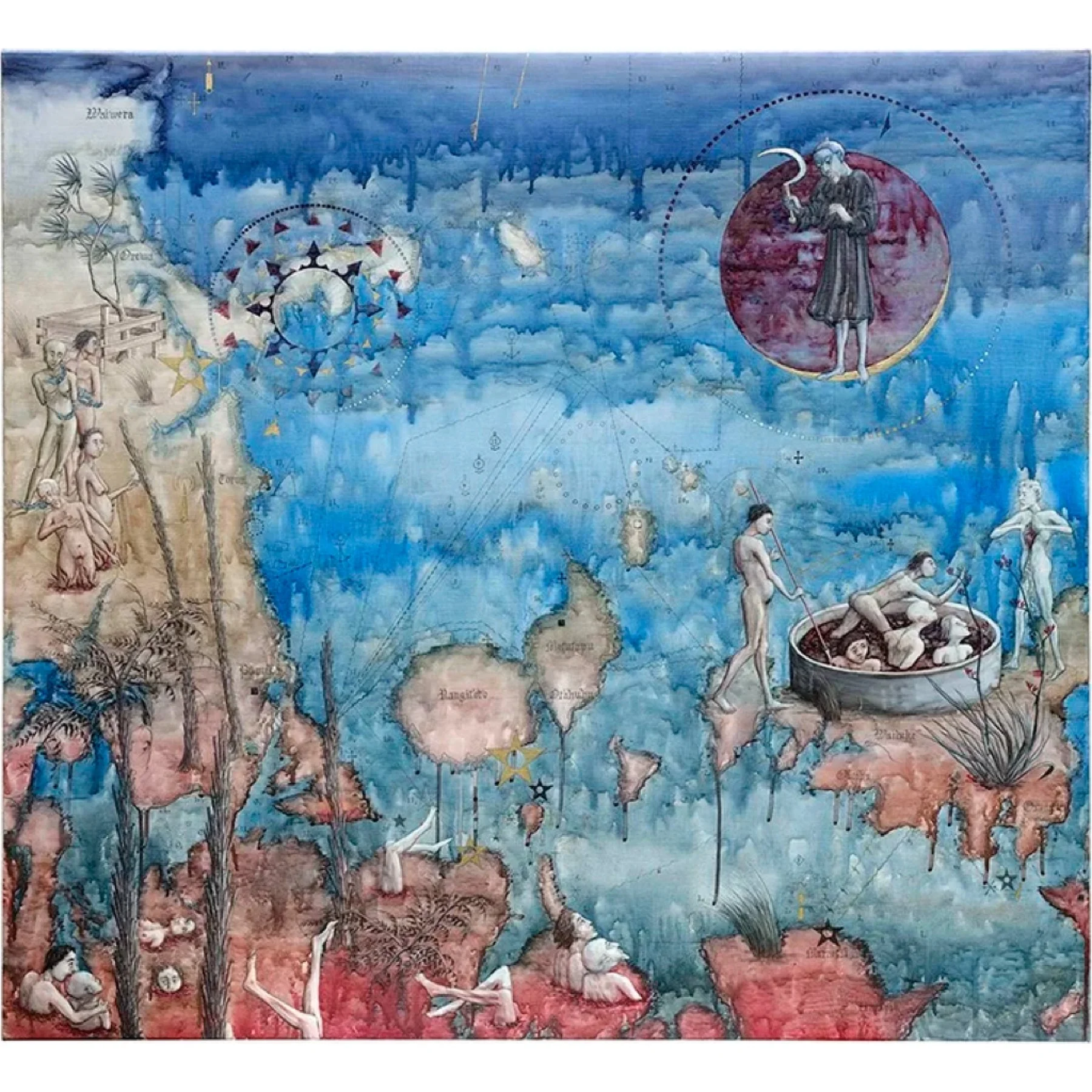  Approaches to Tamaki I 
 Watercolour, Gold dust and acrylic lacquer on canvas 
 102cm x 112cm, 2024 