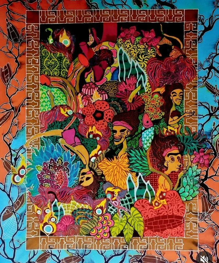  Rabiatul Asqiah 
 Kekayaan Hayati 
 Wax resist,remazol dye on primisima cotton fabric 
 106 cm x 146 cm, 2022 