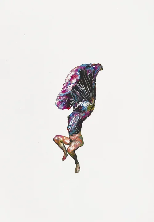  Vania Gunarti 
 Flowers Celibate Fish and Mushroom 10 
 Watercolour and coloured pencil on paper  
  35 x 43 cm, 2022 