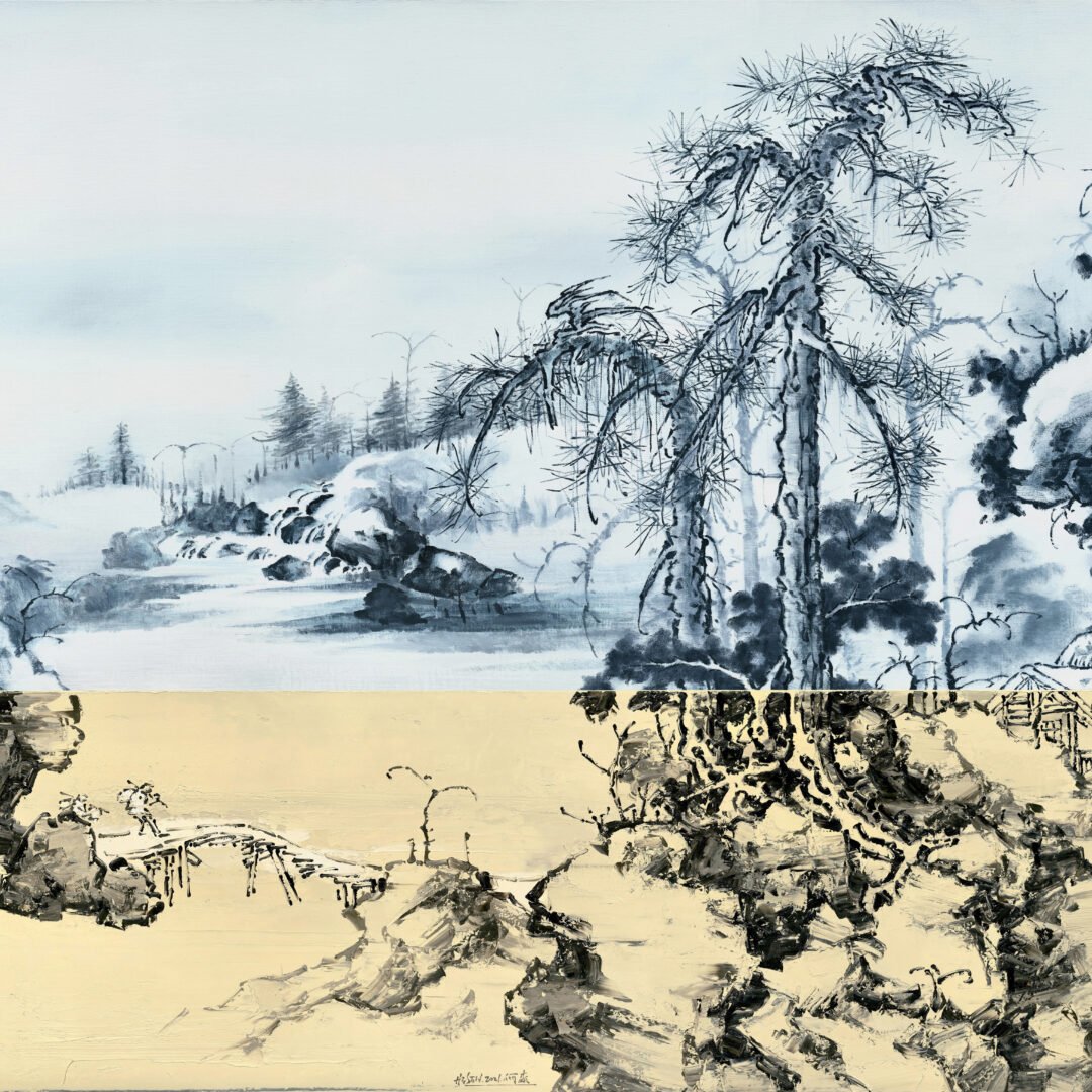  Snow Scene with Pine and Stone 
 Oil on canvas 
 130 x 150 cm, 2021 