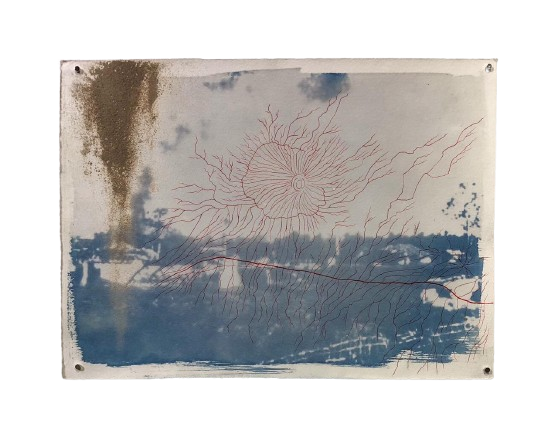  The Ground of Fire #17 
 Sterilized Volcanic Ash from the 2019 eruption of Mount Tangkuban Perahu, Marker, and Cyanotype on Hahnemühle Paper 
 30 cm x 40 cm, 2026 