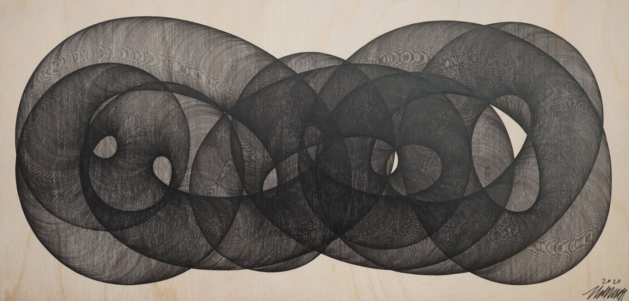  Message from Nowhere #3 
 Pen on birchwood panel 
 2020 