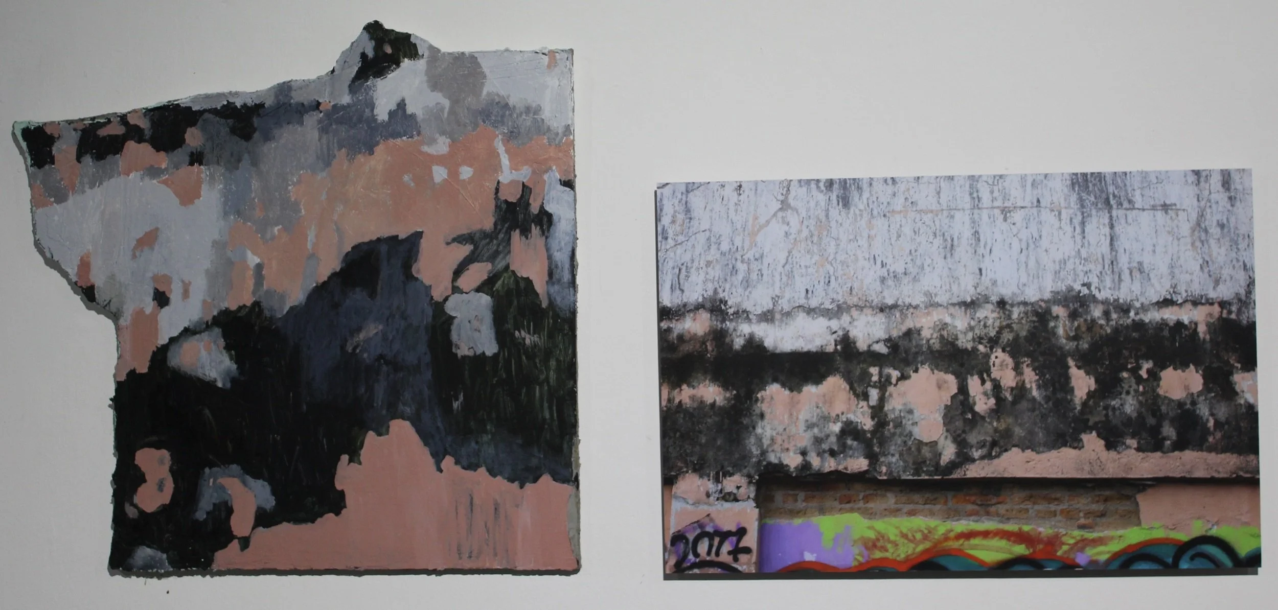  Souvenirs From Yogya (Melati Lane) 
 Pigment print on archival paper on aluminium | Acrylic, cement and pencil on plywood 
 42 cm x 63 cm | 59 cm x 63 cm, 2018 