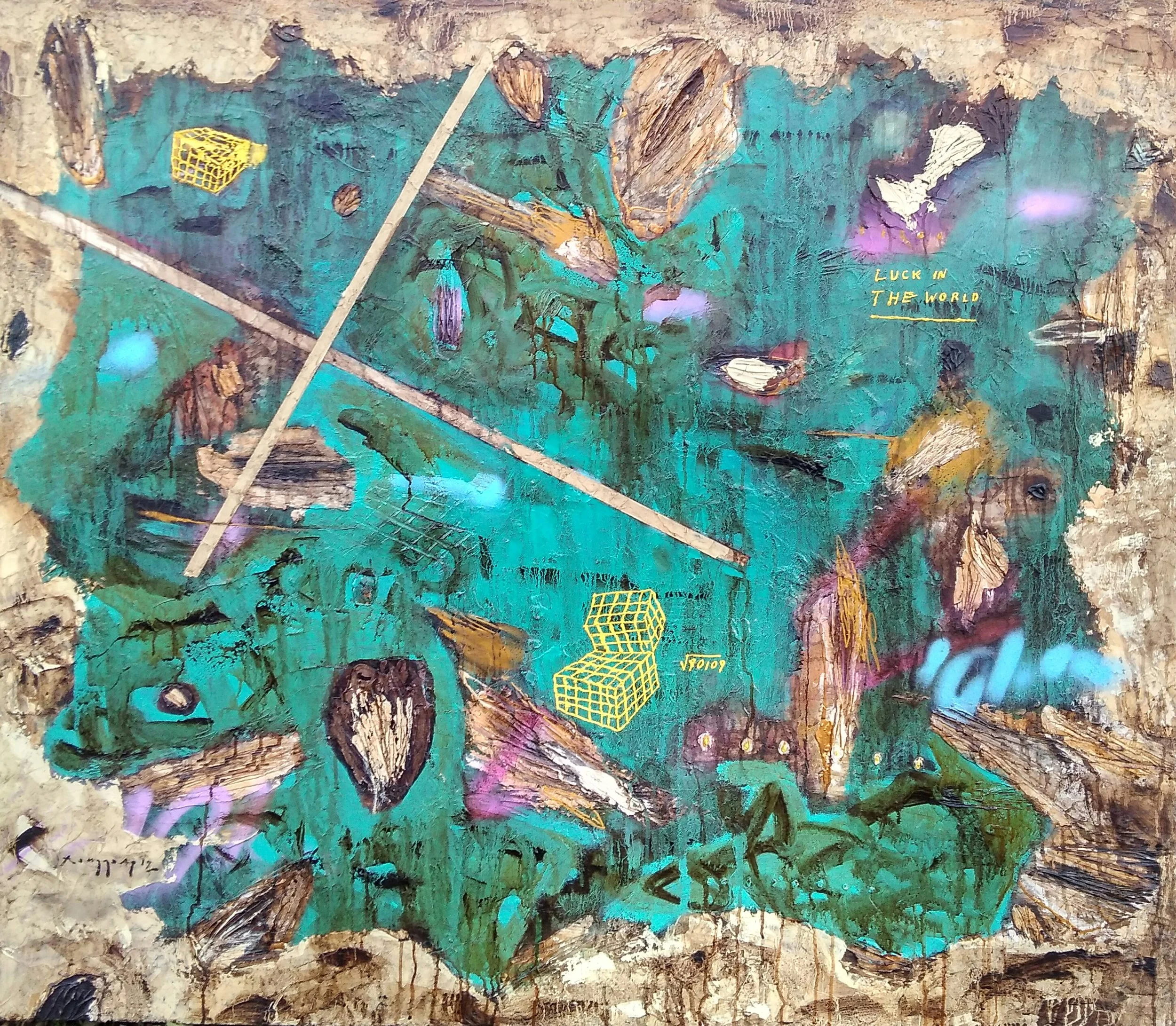  Rangga Anugrah Putra 
 Nirvana 
 Bitumen, acryl;ic, oil, spray, on canvas 
 145 cm x 125 cm, 2018 