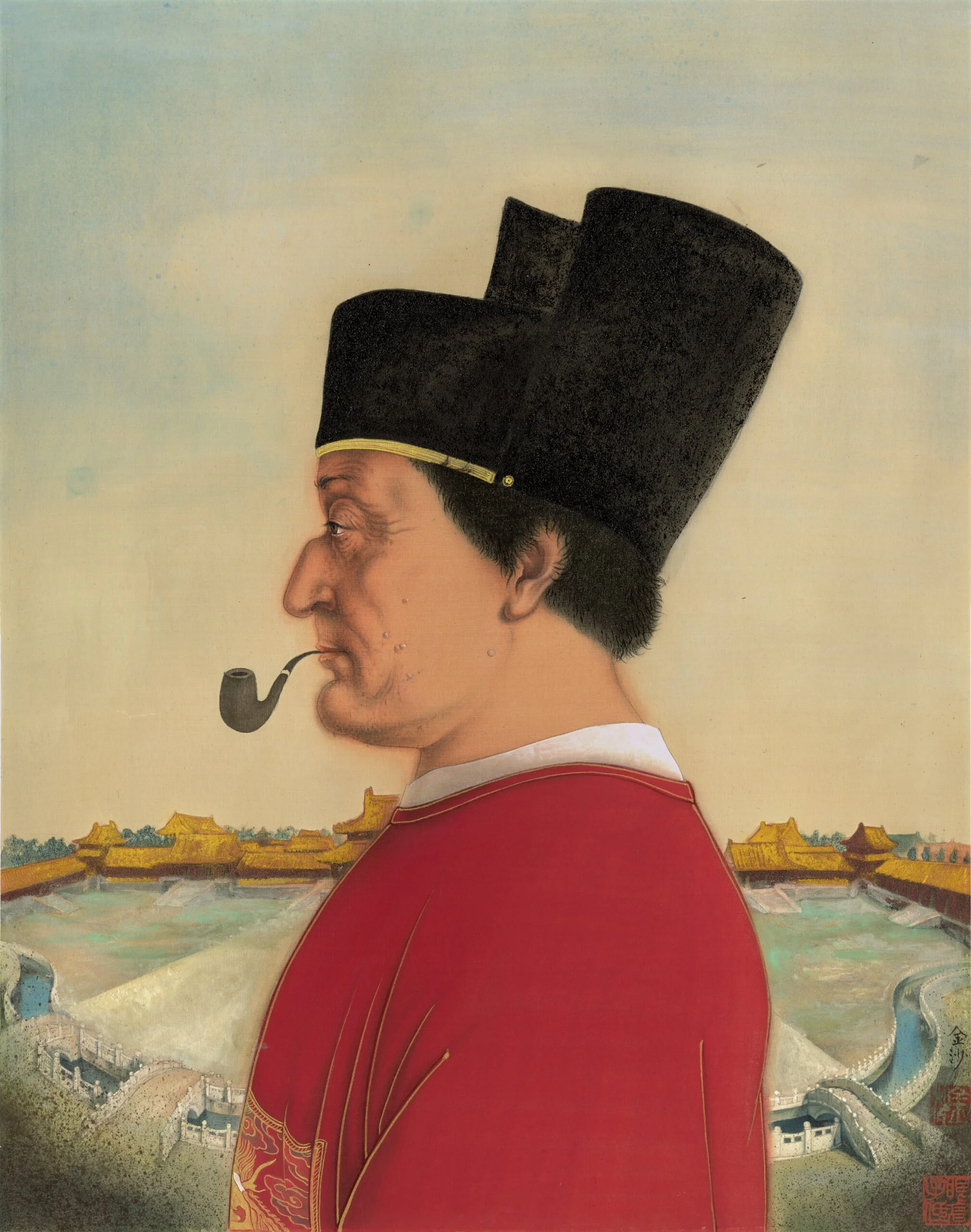  A Dialogue with Piero della Francesca 
 Ink & Colour Pigment on Silk 
 55 x 44 cm, 1994 