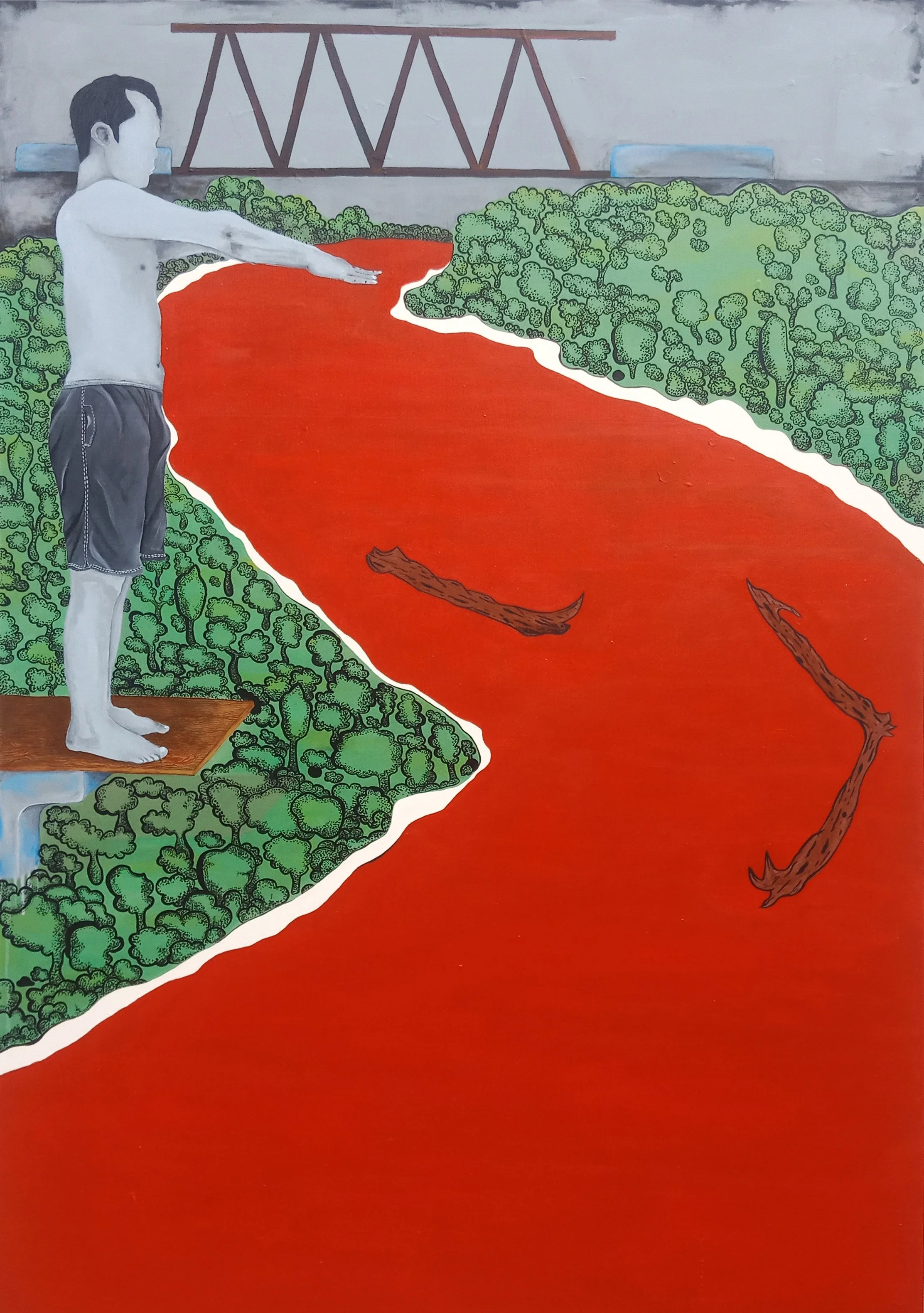  Oky Tisna 
 The River #2 
 Acrylic on canvas 
  100 cm x 150 cm, 2021 