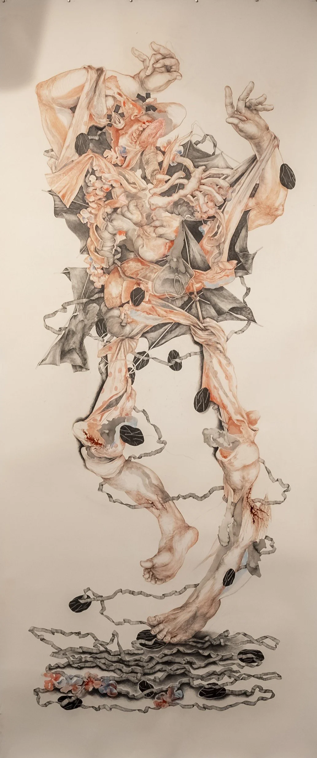  4 Dancers (3)
 
 Mixed media drawing - conte, watercolour, ink, charcoal on paper
 
 270 cm x 114 cm 