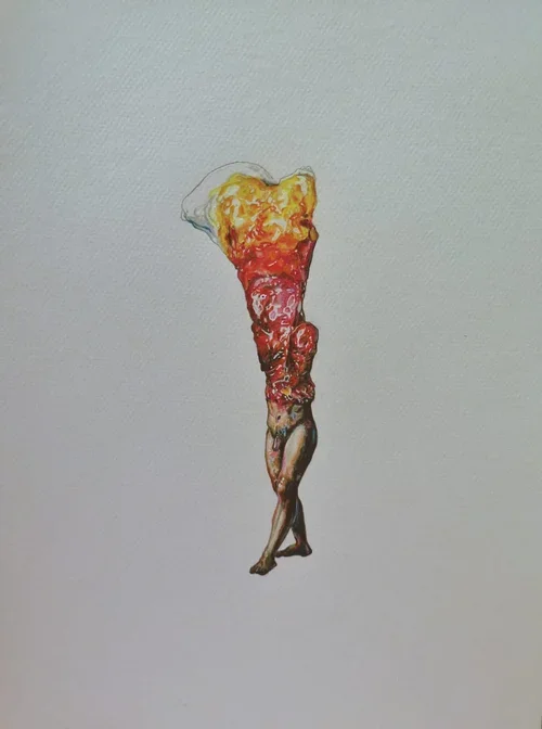  Vania Gunarti 
 Flowers Celibate Fish and Mushroom 7 
 Watercolour and coloured pencil on paper  
  35 x 43 cm, 2022 