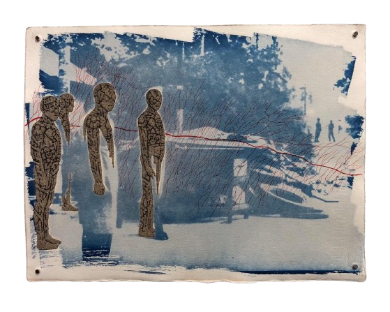  The Ground of Fire #9 
 Sterilized Volcanic Ash from the 2019 eruption of Mount Tangkuban Perahu, Marker, and Cyanotype on Hahnemühle Paper 
 30 cm x 40 cm, 2026 