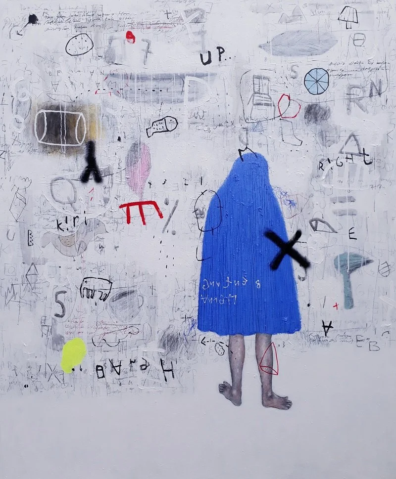  Kognitif 
 Acrylic, marker, pencil, spray paint on canvas 
 2023 