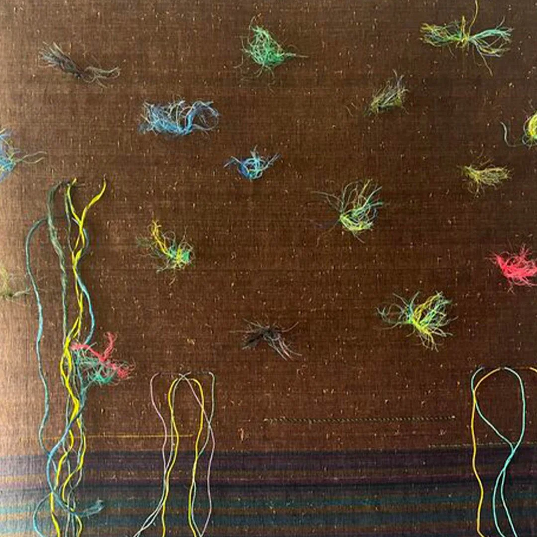  Sunset Dive 
 Woven plastic, cotton threads and plastic threads 
 101 x 197 cm, 2022 