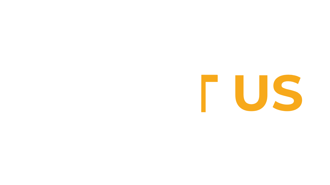 Text image showing the words 'ABOUT US' with 'ABOUT' in white and 'US' in orange, on a black background.