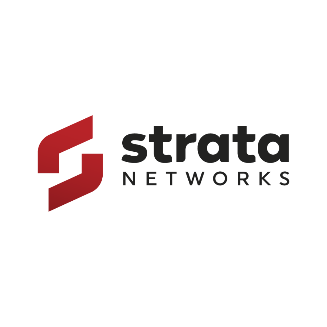 Strata Networks logo with a stylized red 'S' symbol and black text.