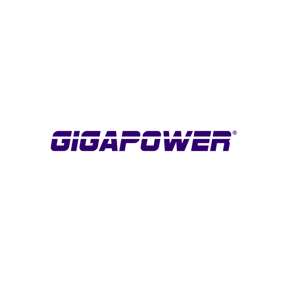 GIGAPOWER logo in purple letters on a white background.