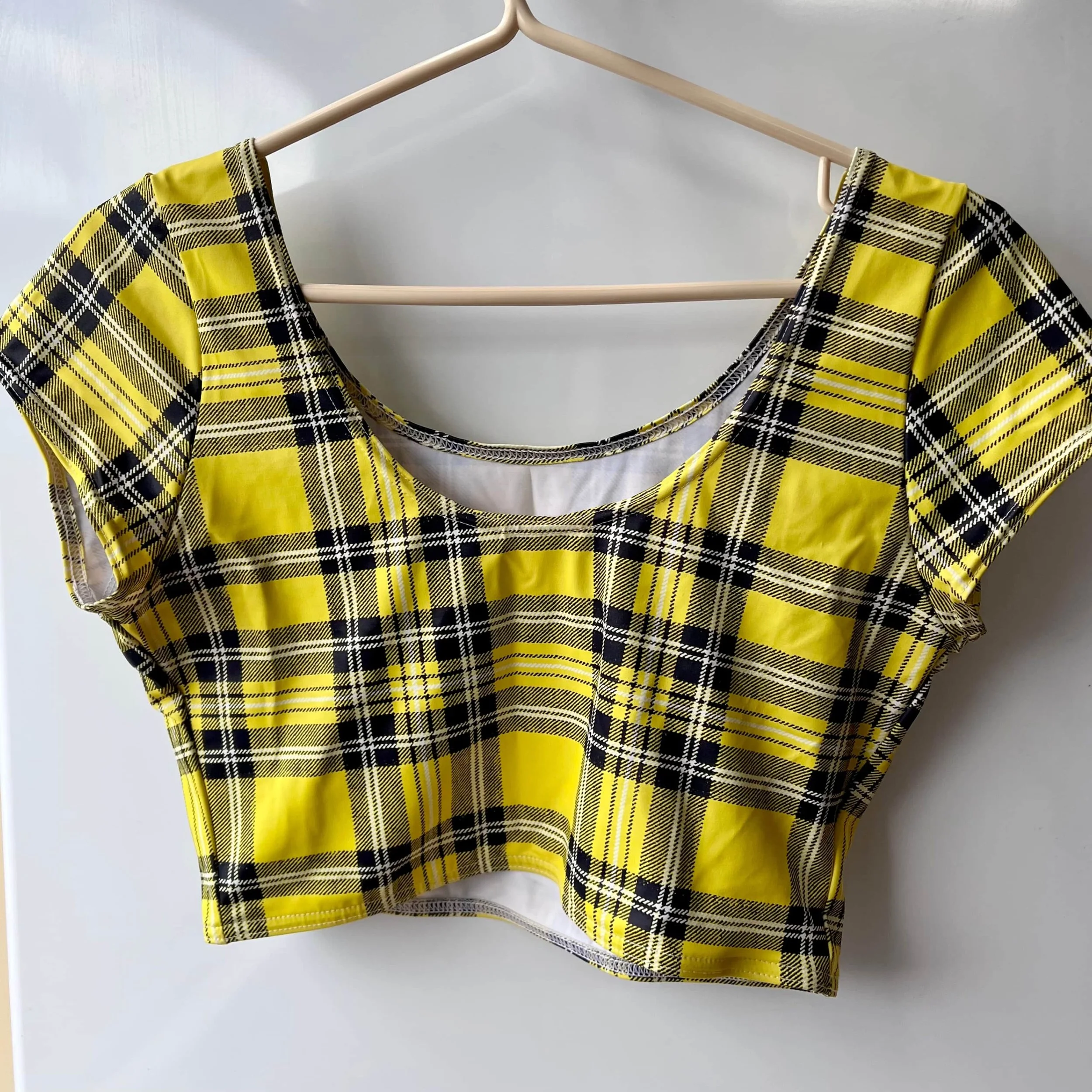 Yellow Tartan Crop Top by BlackMilk Clothing for sale