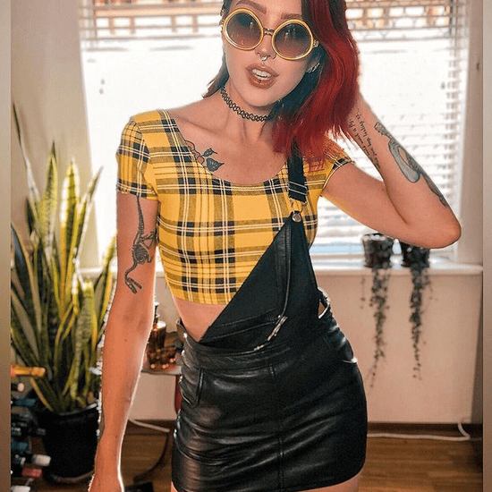 Original website listing image of the Yellow Tartan Crop Top by BlackMilk Clothing for sale