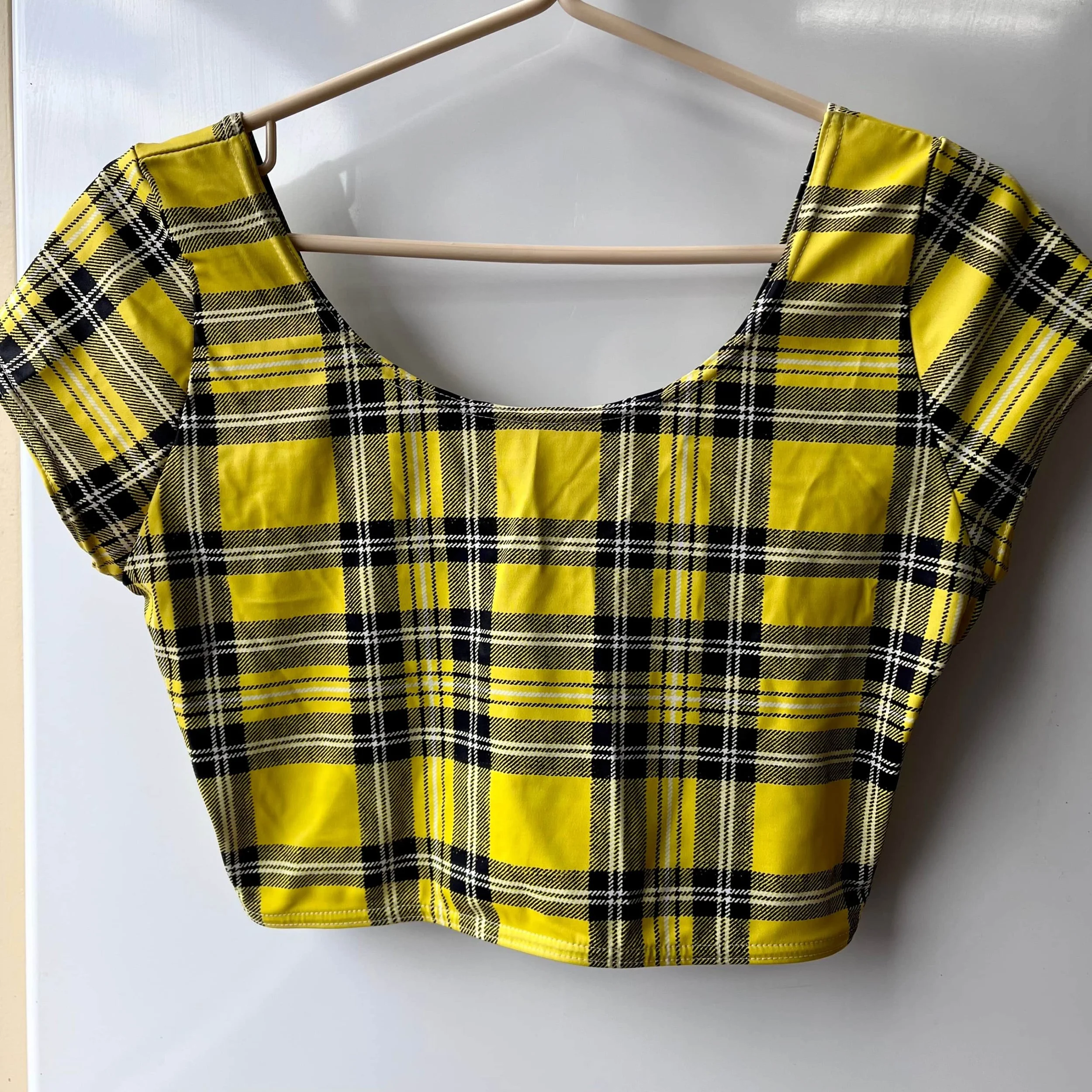 Yellow Tartan Crop Top by BlackMilk Clothing for sale