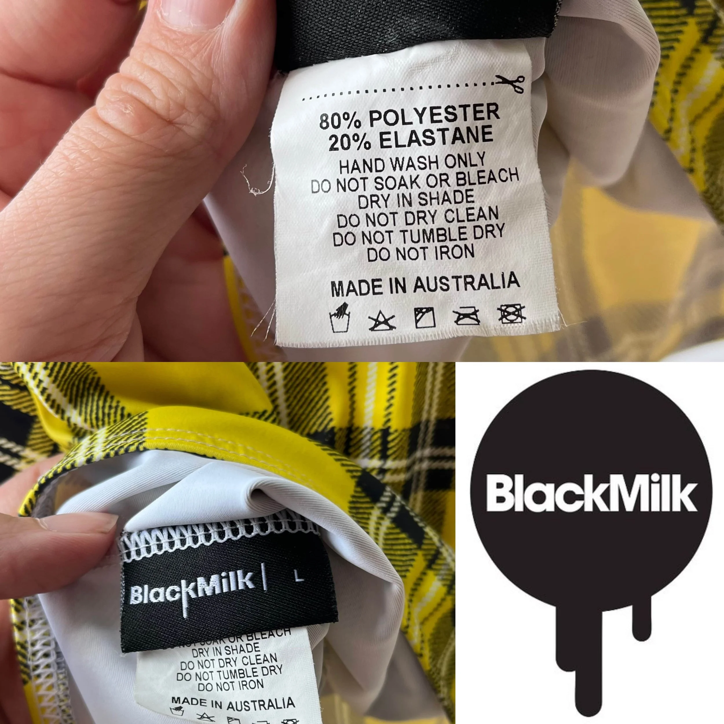 Inside tag of Yellow Tartan Crop Top by BlackMilk Clothing for sale