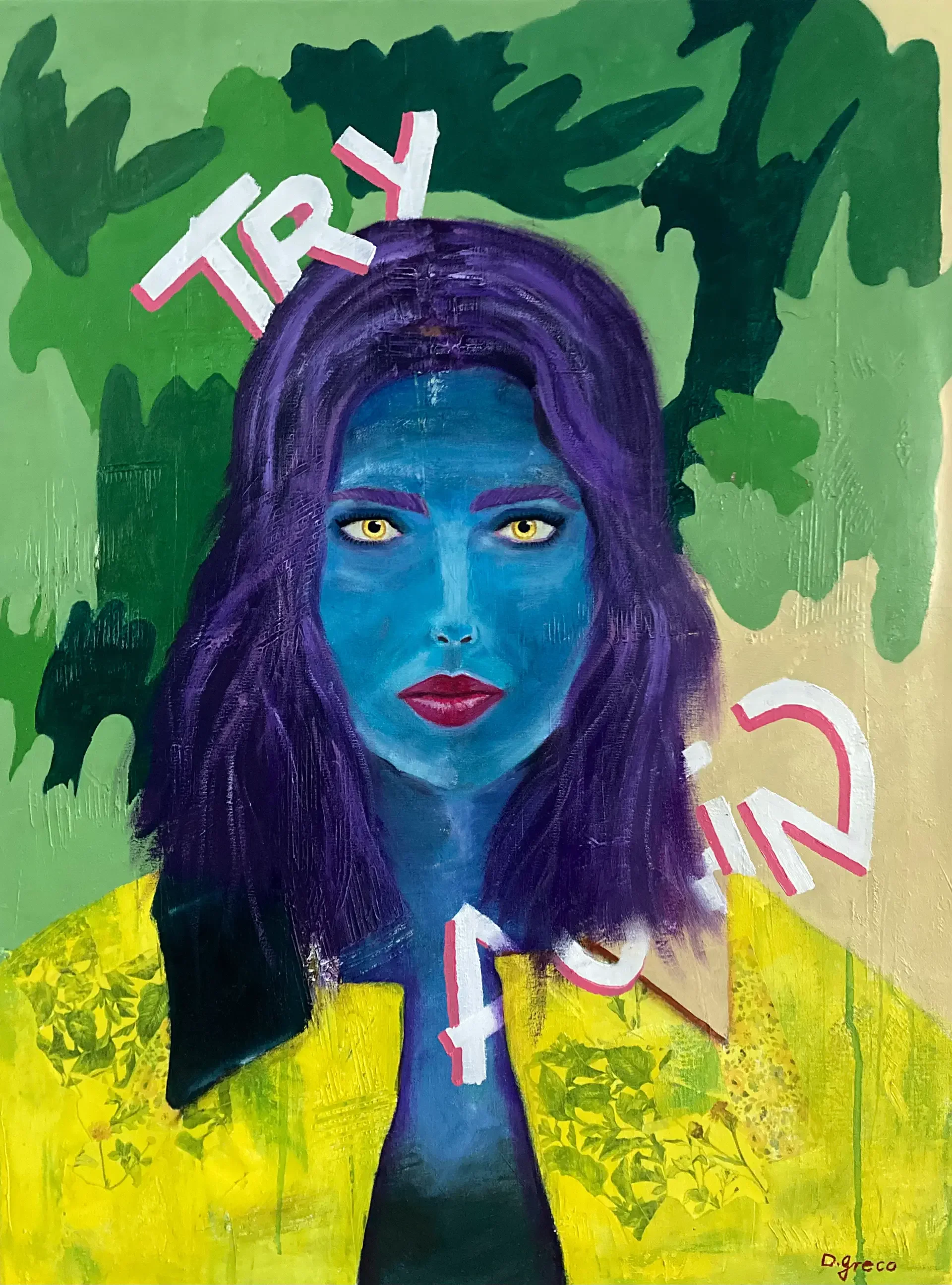 Courage 2026, oil paint, acrylic, collage on canvas – 80 x 60 cm