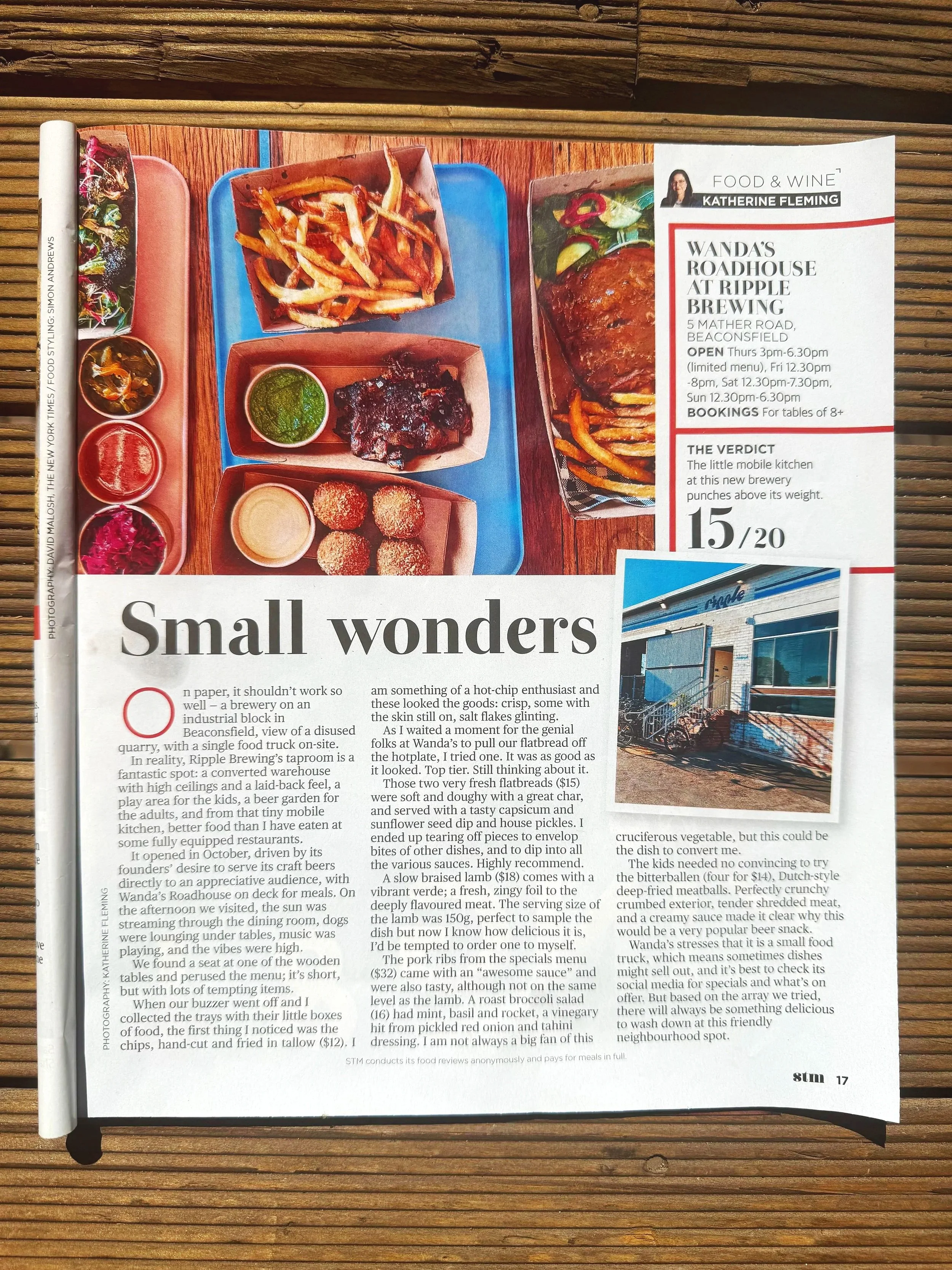 STM Food Review for Wandas Roadhouse @ Ripple Brewing - 15/20