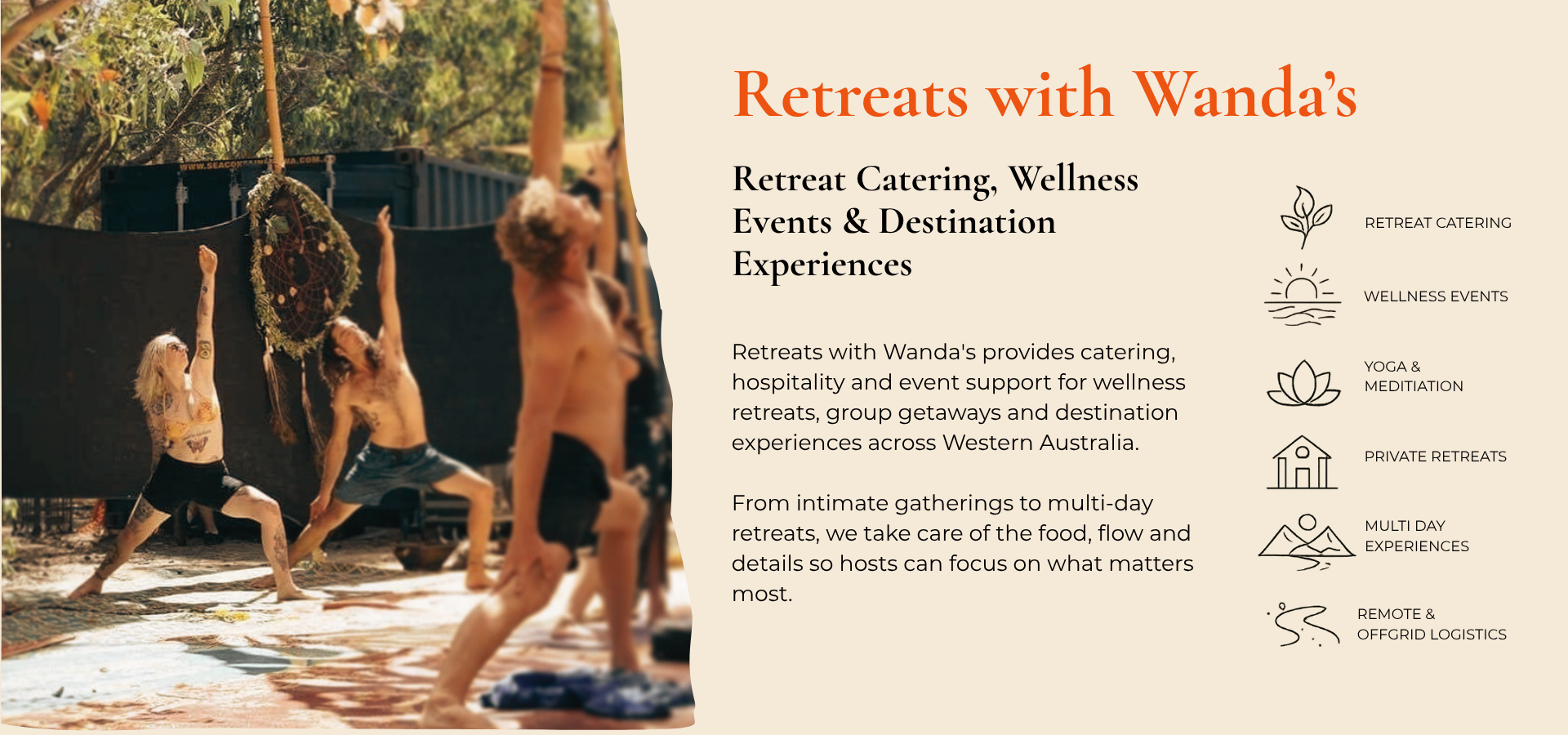 Retreat catering with Wanda's in Western Australia