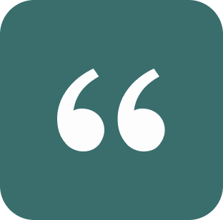 A teal background with white quotation marks in the center.