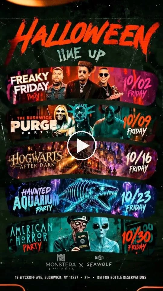 Monstera Halloween lineup video for Friday parties at Sea Wolf in Bushwick, Brooklyn