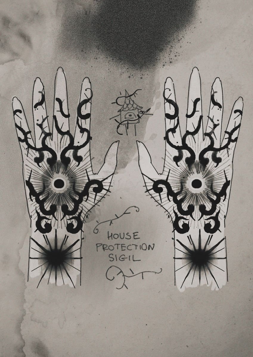 ornamental hand sigil tattoos