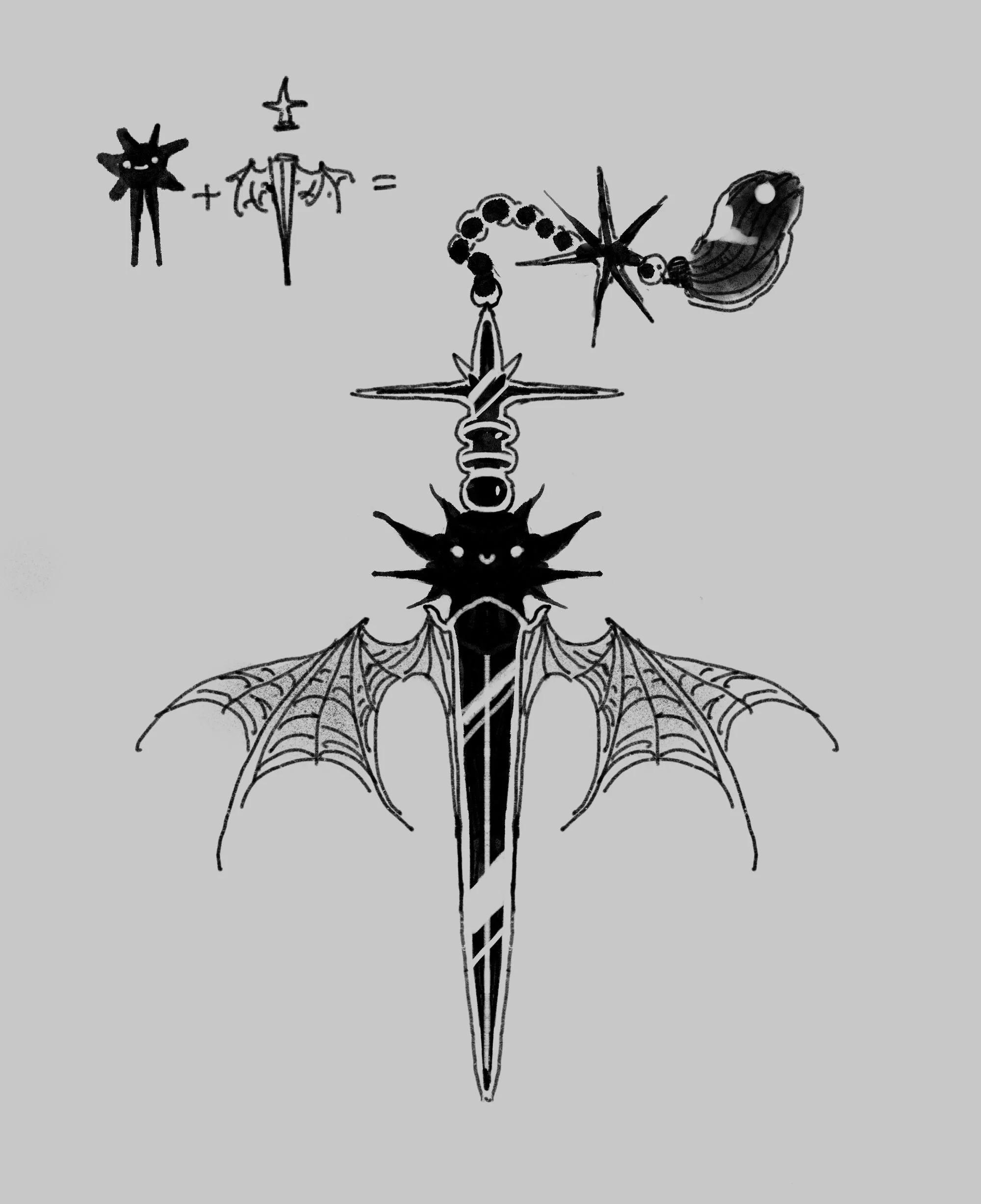 A drawing of a dragonfly with spider and butterfly parts, featuring a spider's head, a dragonfly's body, and a butterfly's wings, combined into one creature, with a smaller diagram showing a spider and a winged insect.