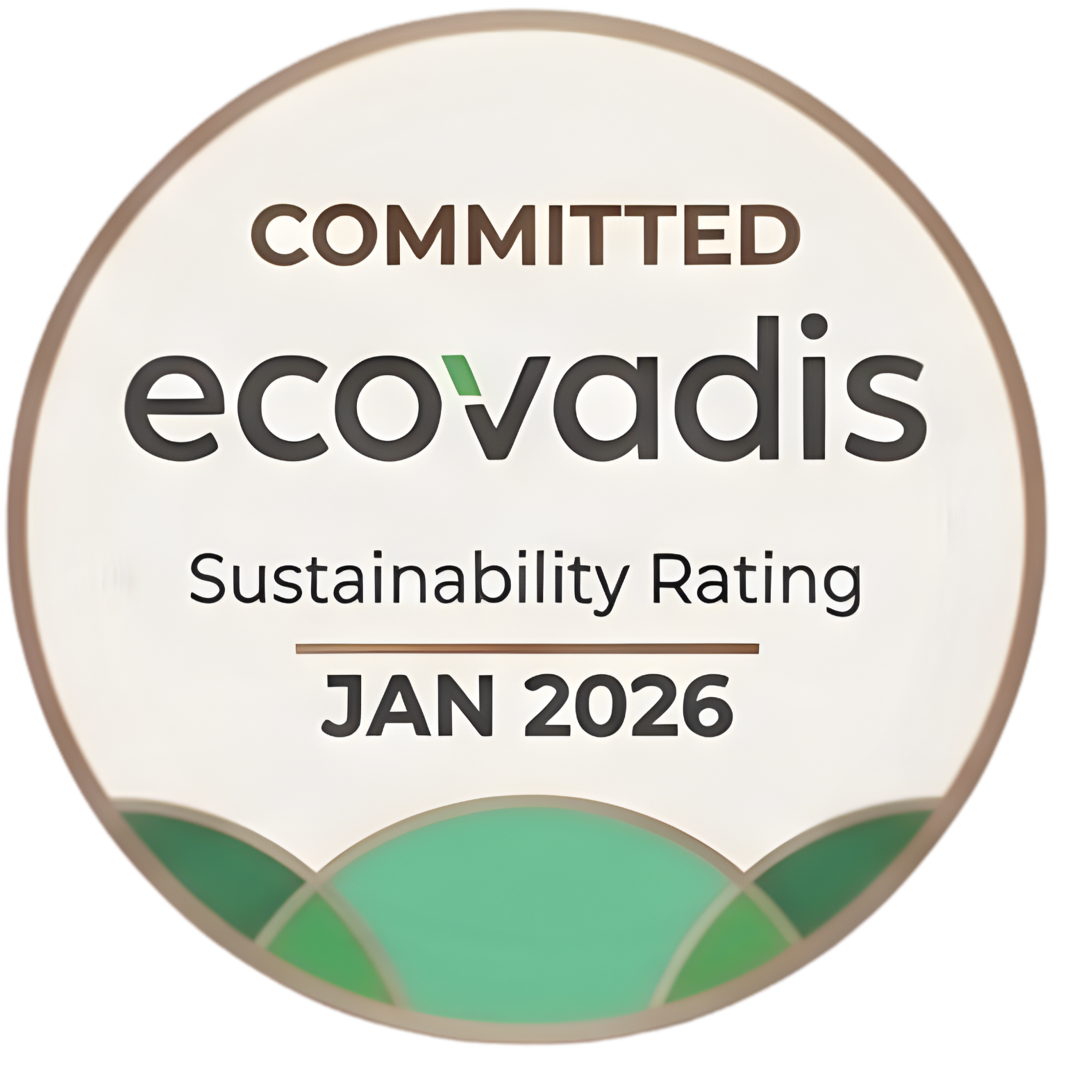 A circular badge indicating an EcoVadis sustainability rating, with the word 'COMMITTED' at the top, the EcoVadis logo in the middle, and the date Jan 2026 at the bottom.