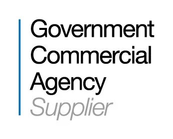 Logo with text 'Government Commercial Agency Supplier' in black and gray, separated by a blue vertical line.