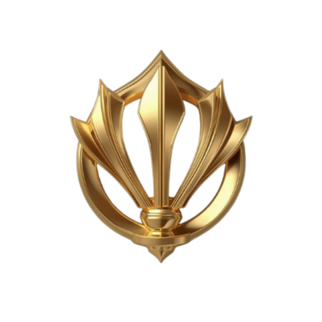 A gold, stylized trophy or award with a modern, sleek design.