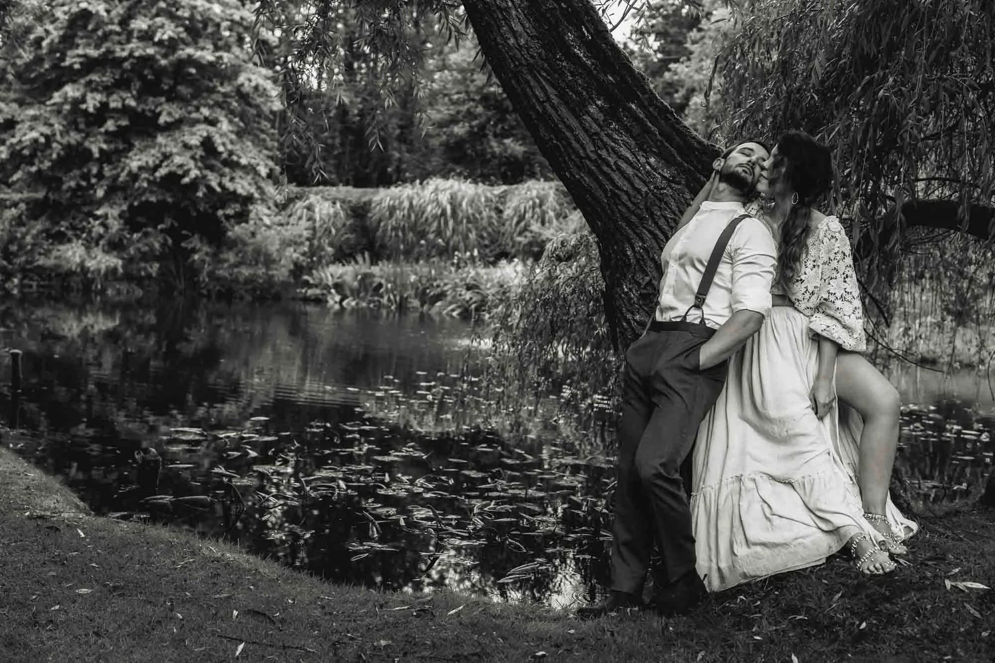 Stylish wedding couple walking portrait in North Devon