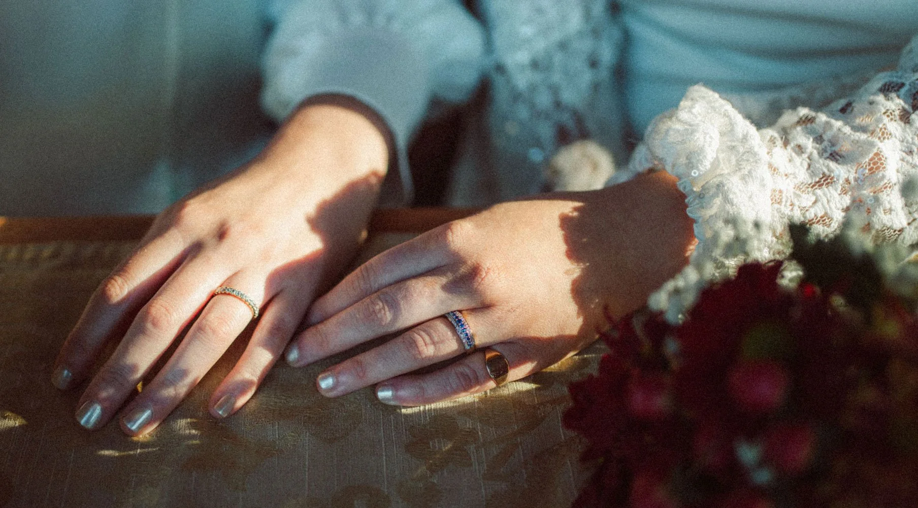 two brides Elegant wedding detail photography captured in Devon