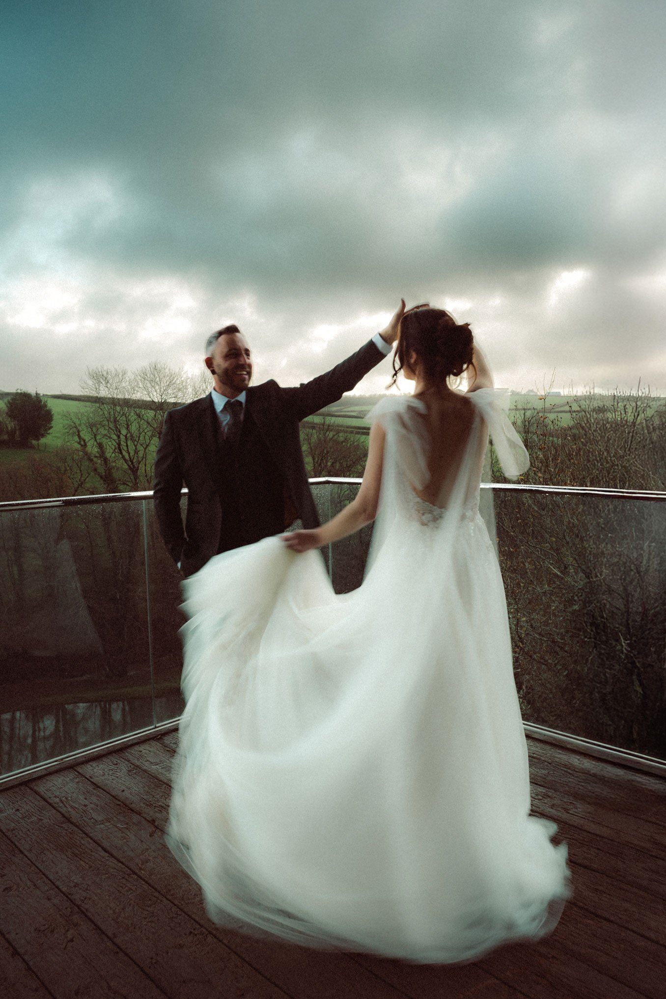Natural wedding moment photographed in North Devon countryside