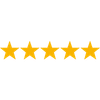 Five gold stars aligned in a row, representing a five-star rating.