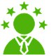 Green icon of a person with a tie, surrounded by stars
