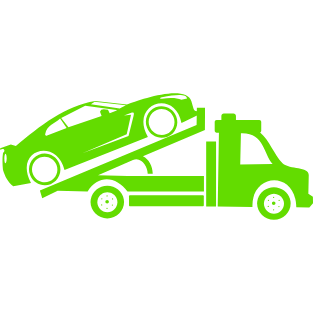 Graphic of a tow truck with a green sports car being towed.