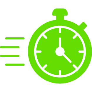Green stopwatch with motion lines indicating speed