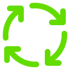 Green recycling symbol with three arrows forming a triangle.
