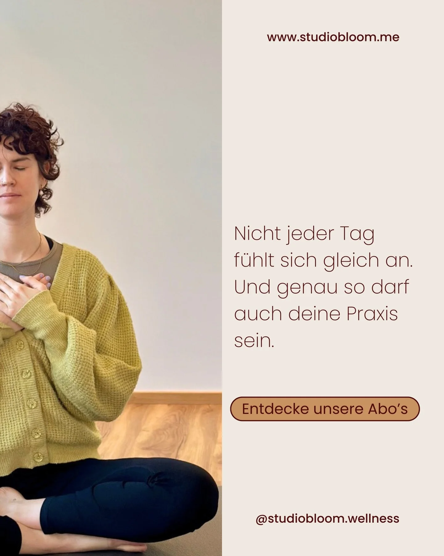 Selbstf&uuml;rsorge ist kein einzelner Termin.
Sie w&auml;chst, wenn du immer wieder zur&uuml;ckkommst.

Das Bloom Abo ist eine Einladung, dir selbst regelm&auml;&szlig;ig zu begegnen &mdash; in Bewegung, in Stille, im Atem.

Im M&auml;rz darf der Ei