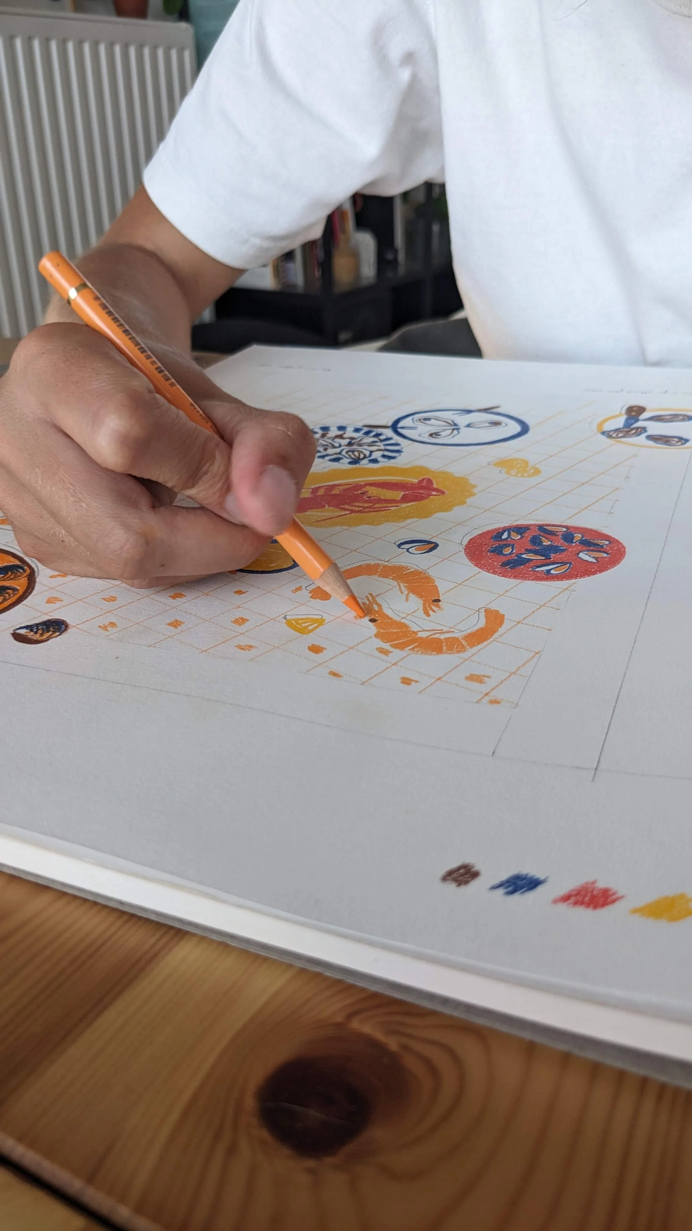 Illustration de fruits de mer aux crayons de couleurs