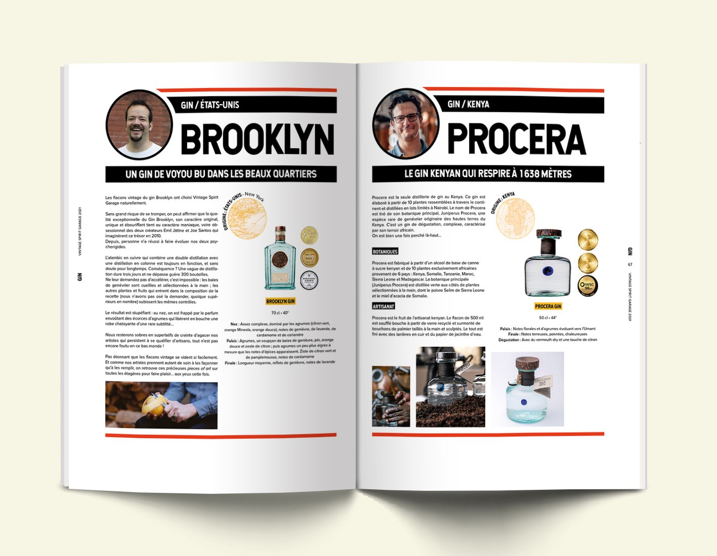 Mise en page catalogue importateur - gin Brooklyn et gin Procera