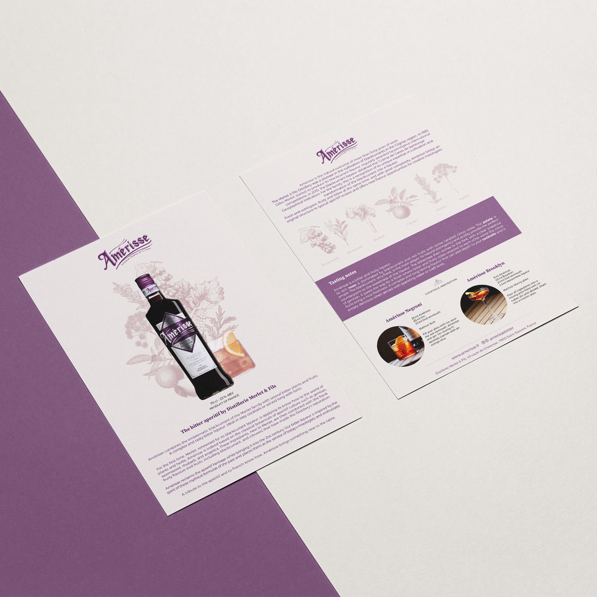 Présentation graphique de la fiche produit technique pour le bitter de la Distillerie Merlet.