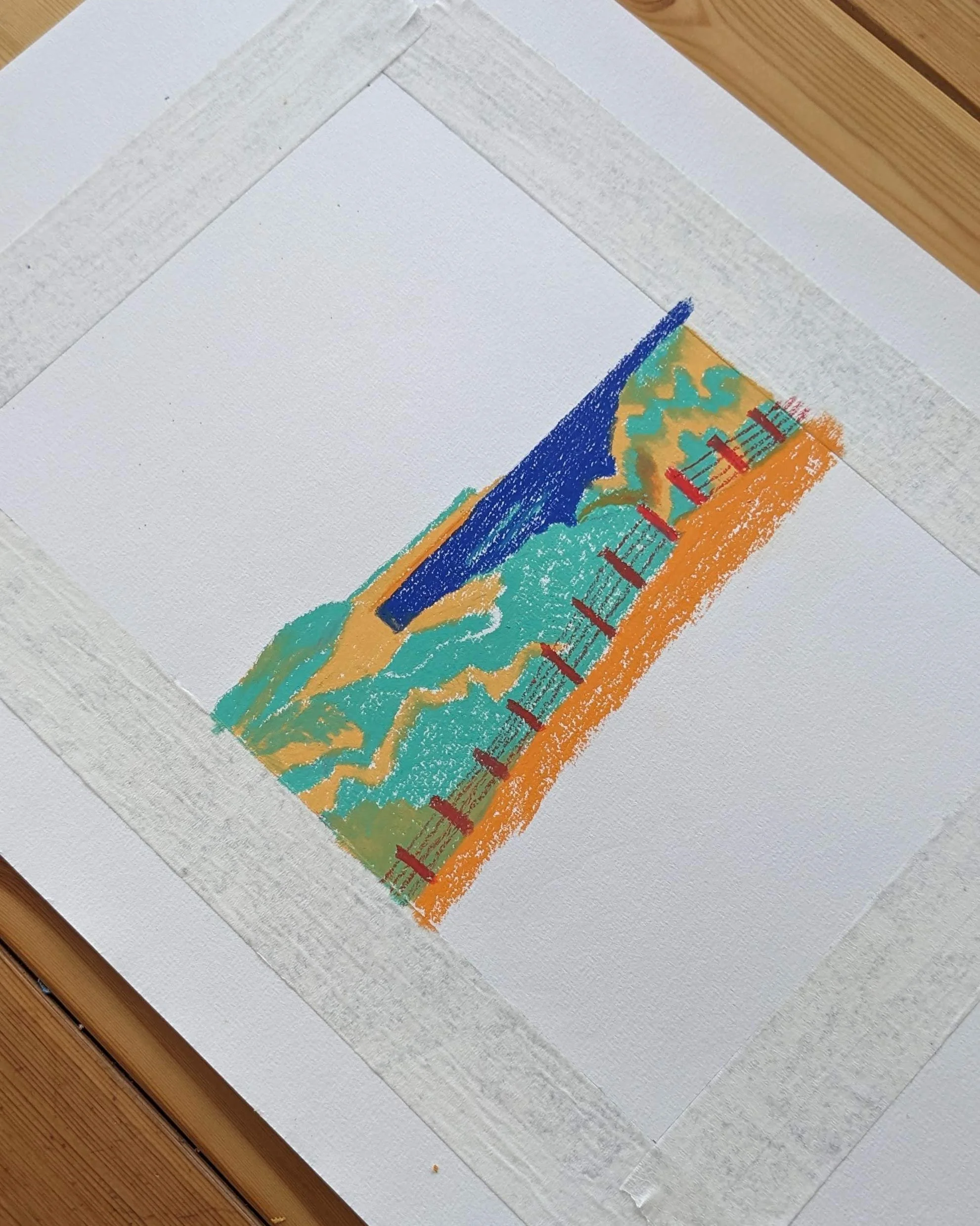 Processus créatif d'illustration d'un paysage de mer normande aux pastels par Lucie Leforestier.