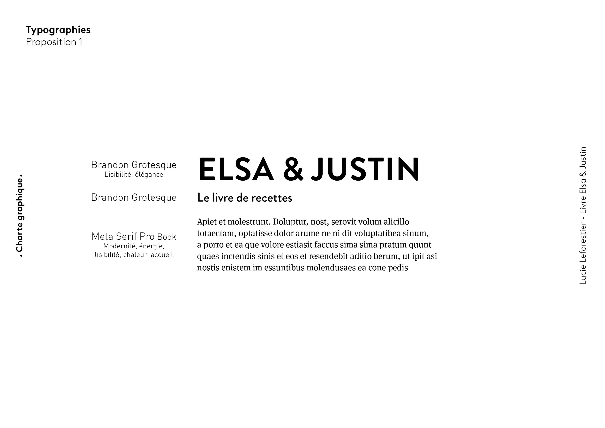 Comparaison de différentes typographies de titres et corps de texte pour le livre de cuisine.