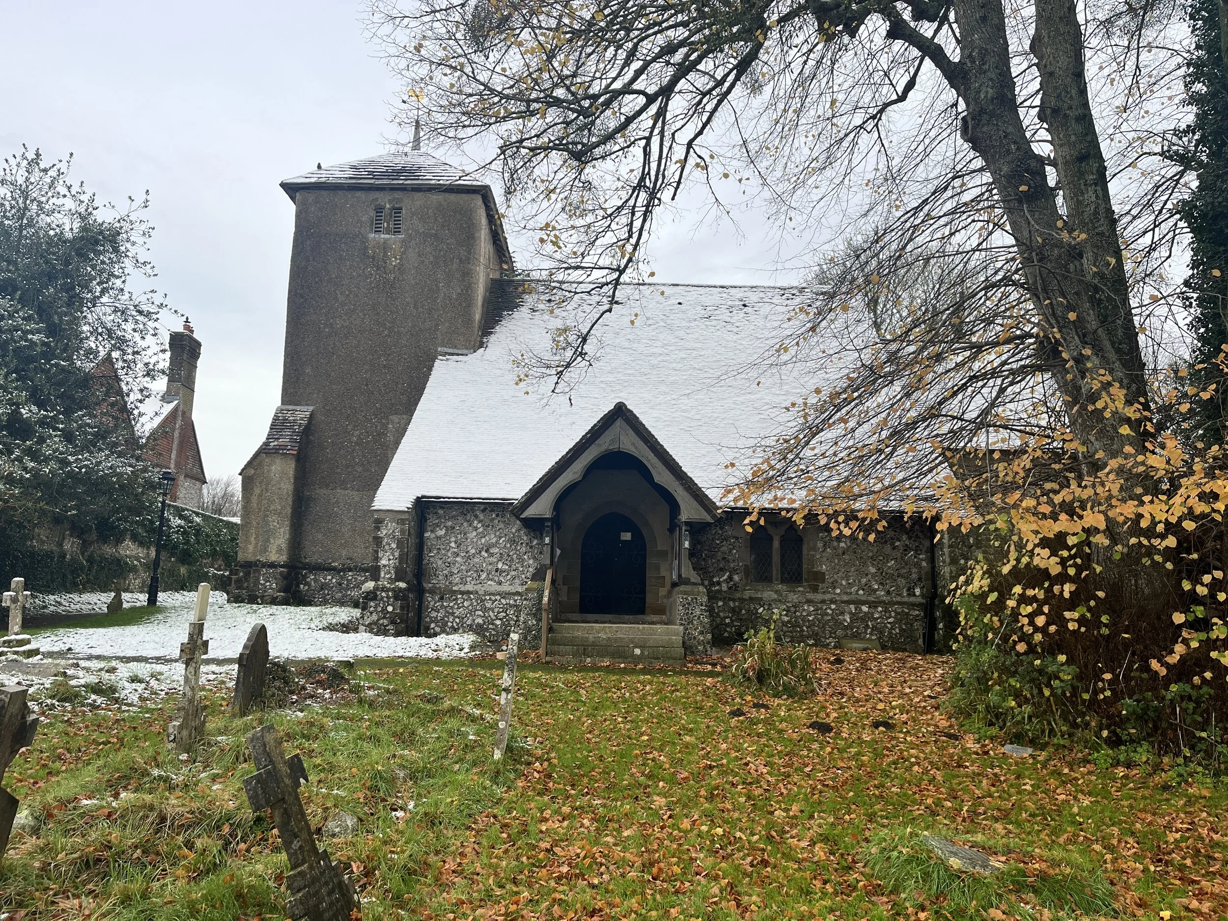 St Catherine's Church on a snowy day