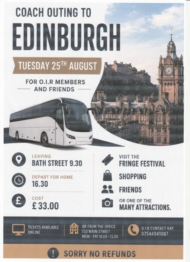 OIR COACH OUTING TO EDINBURGH, TUESDAY 25TH AUGUST 2026